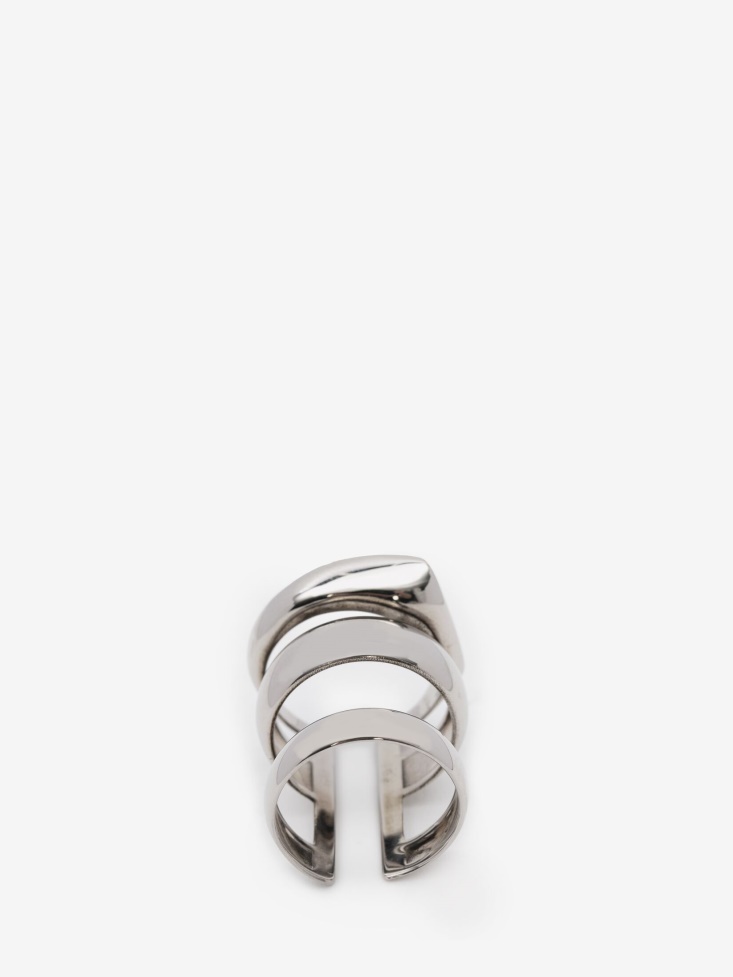 Fashion Alexander McQueen Women's Short Stacked Ring Antique Silver