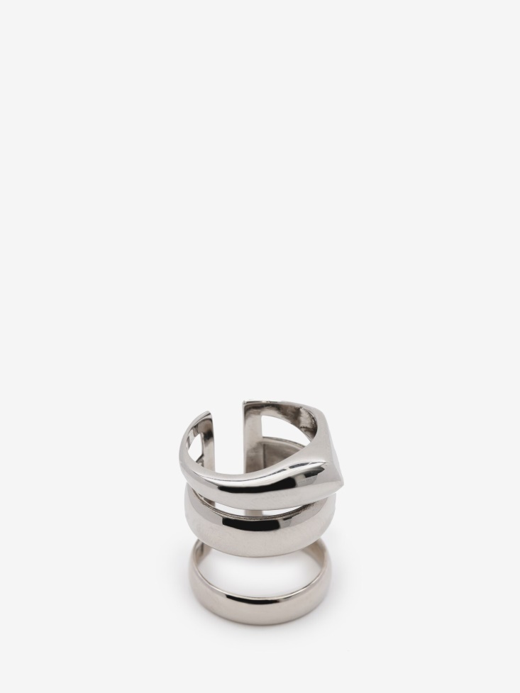 Fashion Alexander McQueen Women's Short Stacked Ring Antique Silver