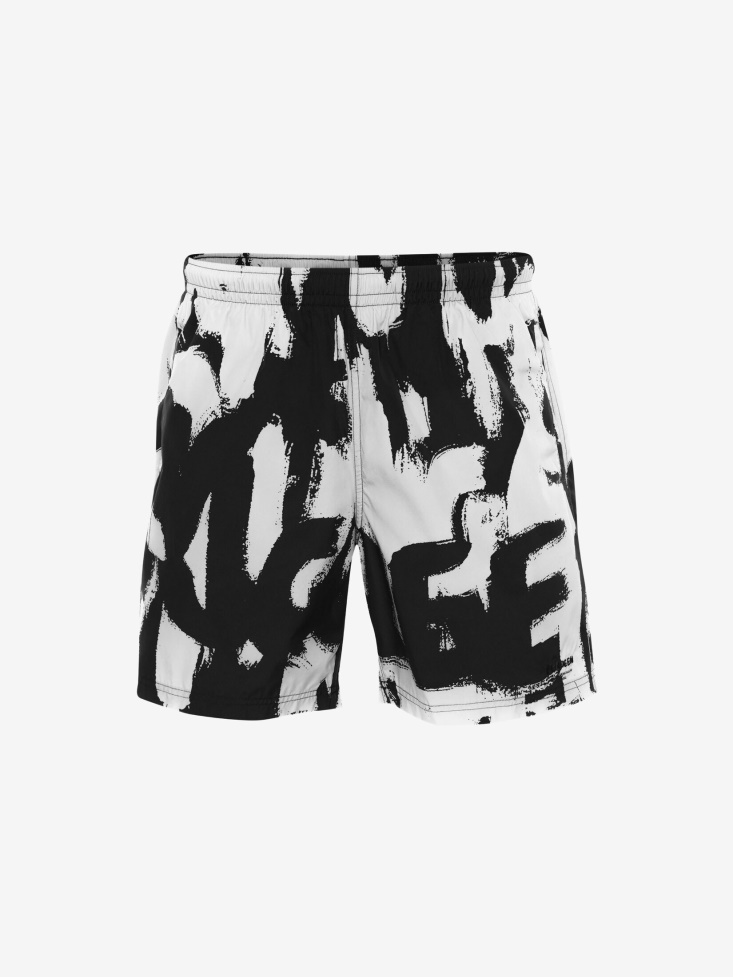 Men's in Graffiti Swim Shorts Black/White Fashion Alexander McQueen