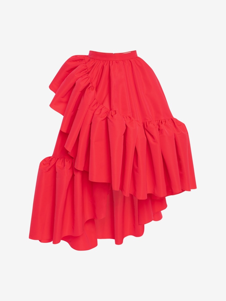 Fashion Alexander McQueen Neon Pink Women's Gathered Ruffle Midi Skirt