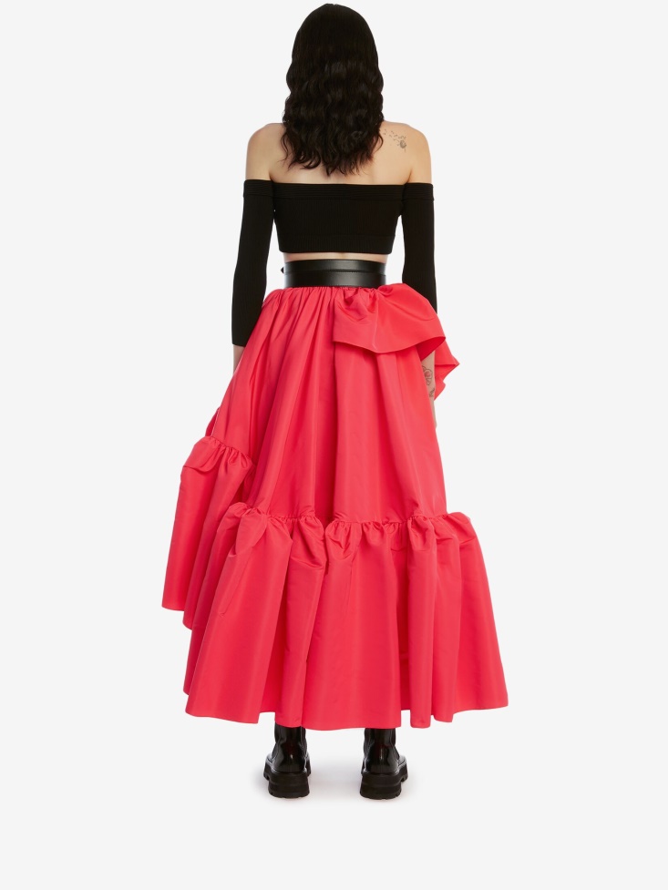 Fashion Alexander McQueen Neon Pink Women's Gathered Ruffle Midi Skirt