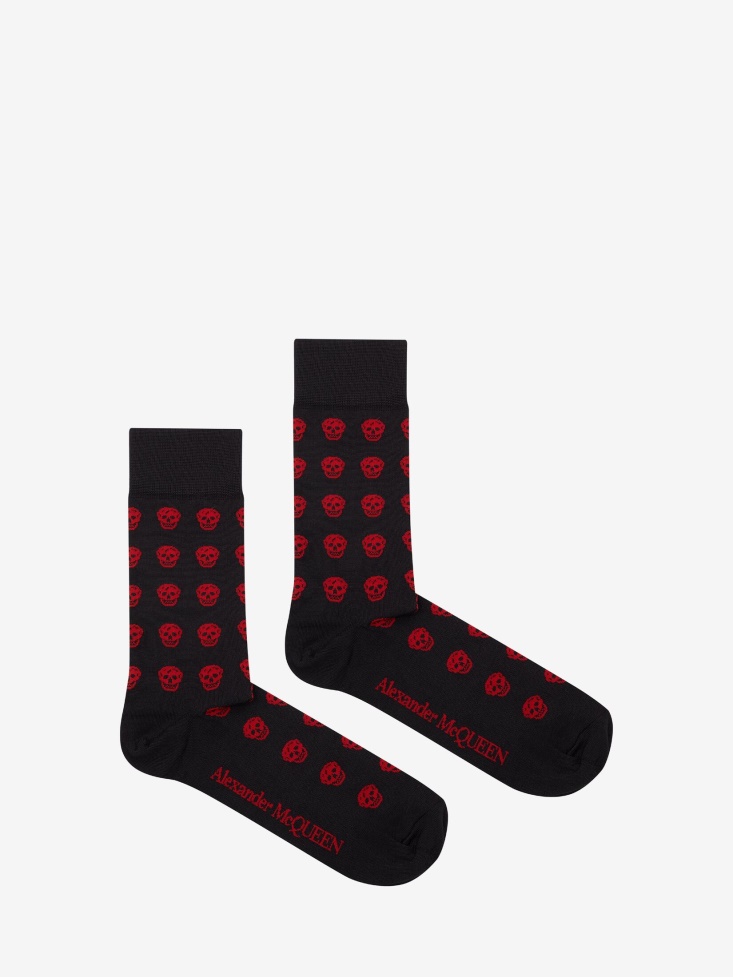 Fashion Alexander McQueen Men's Short Skull Socks Black/Red