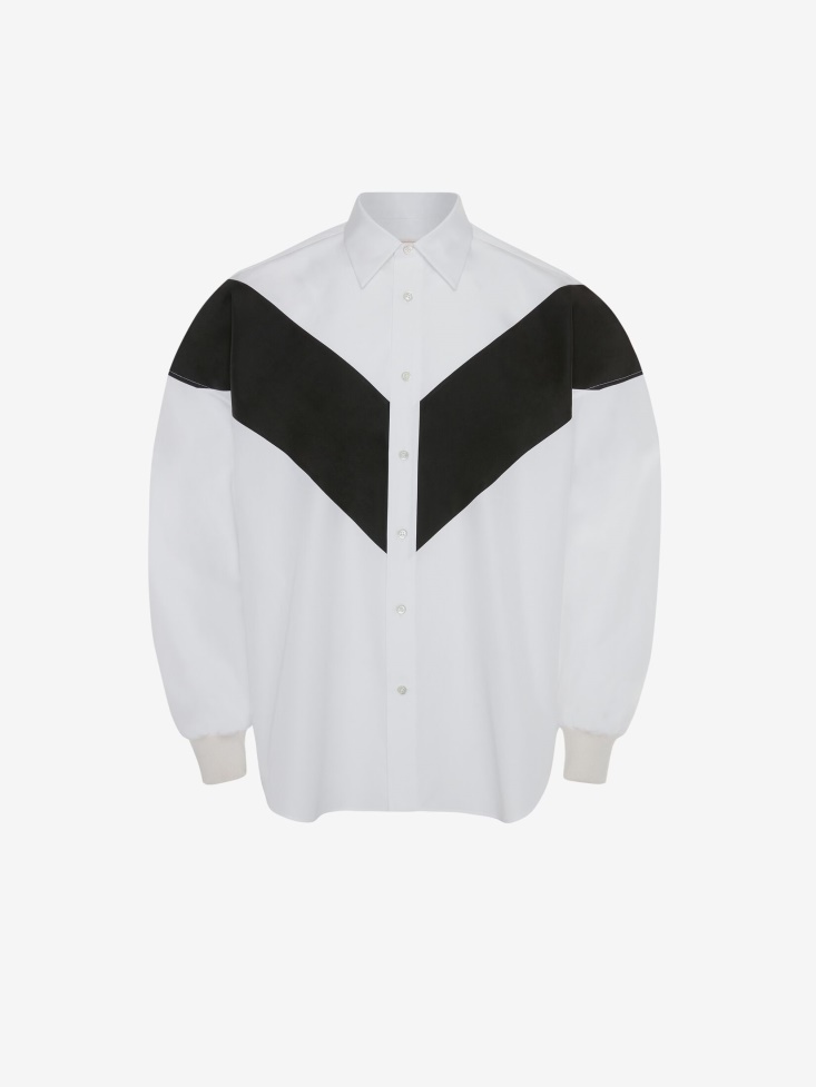 White Men's Cotton Poplin Chevron Shirt Fashion Alexander McQueen