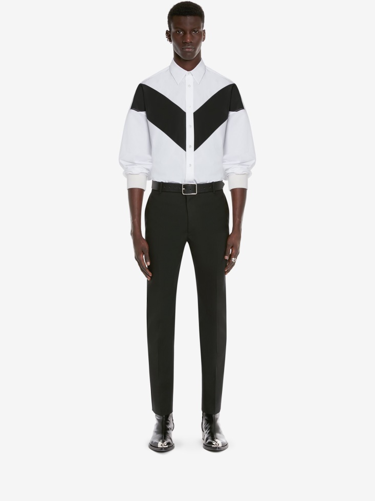 White Men's Cotton Poplin Chevron Shirt Fashion Alexander McQueen