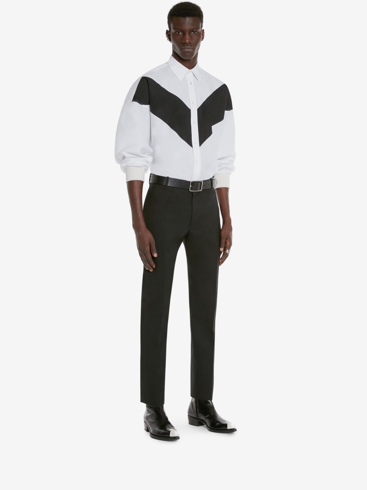 White Men's Cotton Poplin Chevron Shirt Fashion Alexander McQueen