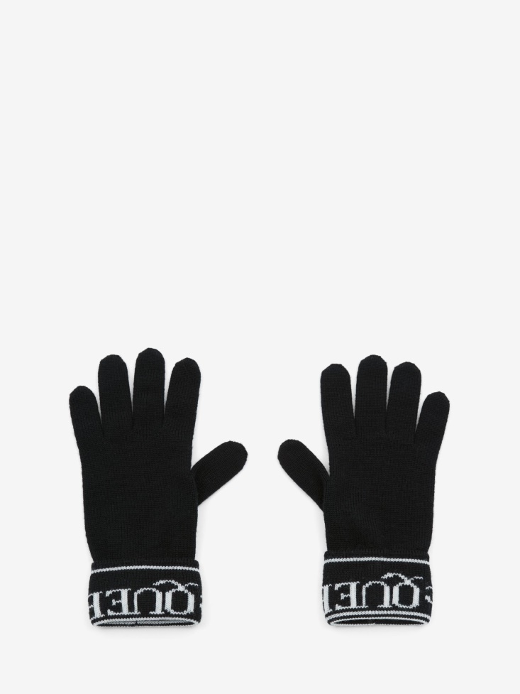 Fashion Alexander McQueen Women's in Knit Gloves Black/Ivory