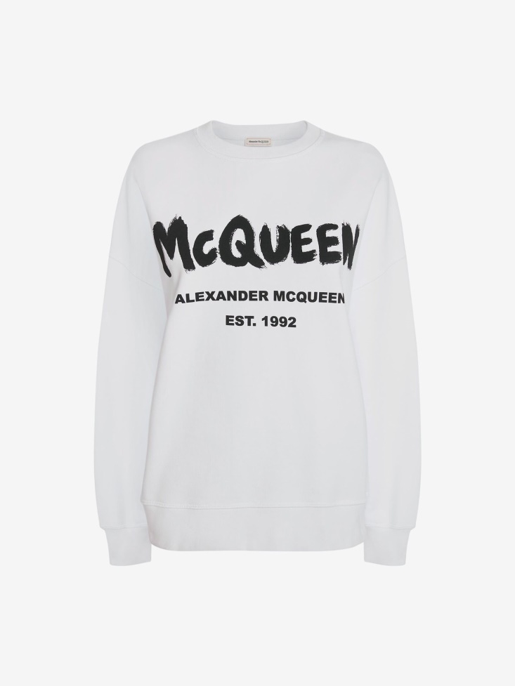 White/Black Women's in Graffiti Sweatshirt Fashion Alexander McQueen