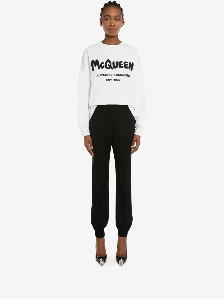 White/Black Women's in Graffiti Sweatshirt Fashion Alexander McQueen