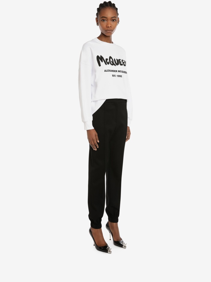White/Black Women's in Graffiti Sweatshirt Fashion Alexander McQueen