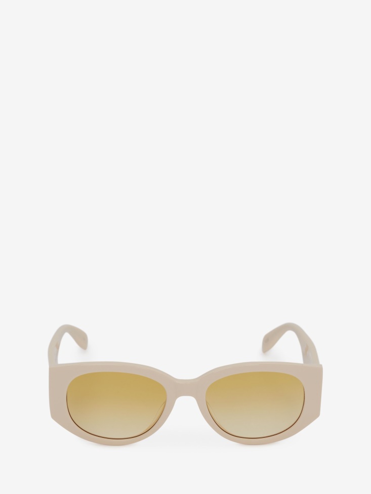 Women's in Graffiti Oval Sunglasses White/Yellow Fashion Alexander McQueen