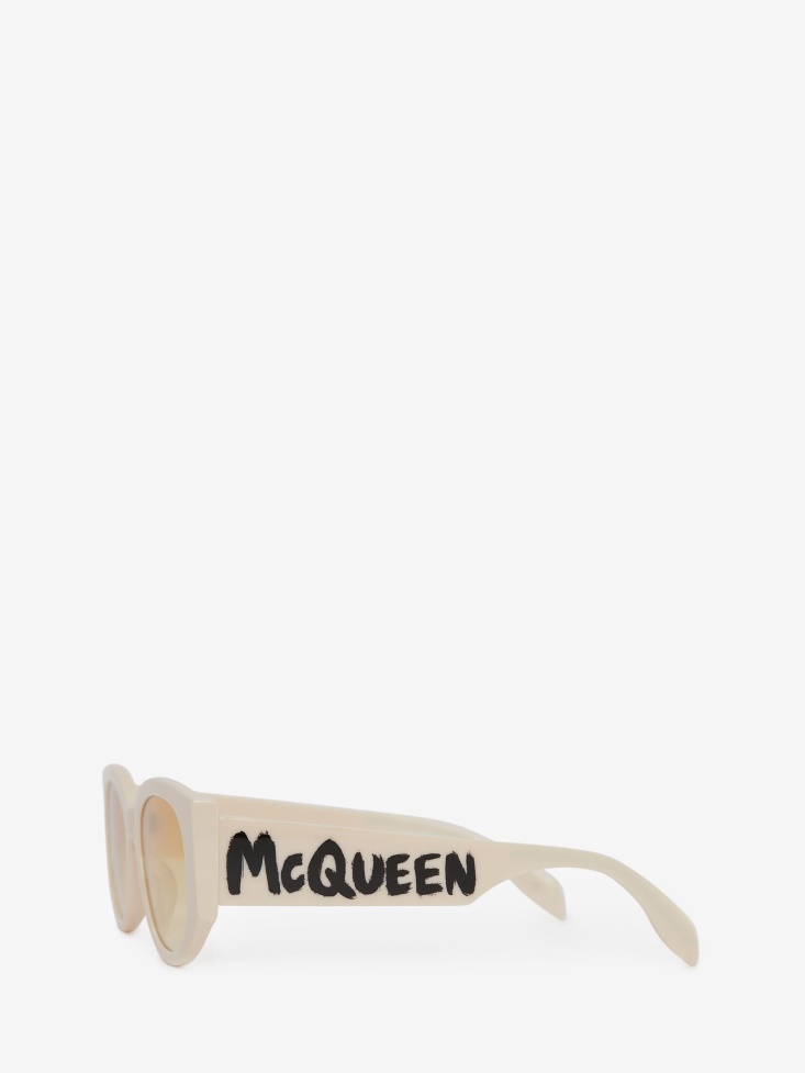 Women's in Graffiti Oval Sunglasses White/Yellow Fashion Alexander McQueen