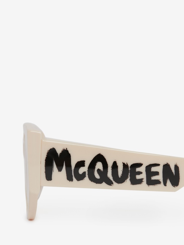 Women's in Graffiti Oval Sunglasses White/Yellow Fashion Alexander McQueen