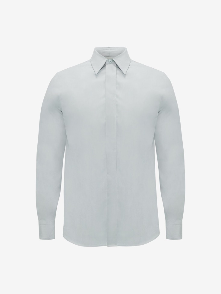 Fashion Alexander McQueen Cloud Blue Men's Concealed Placket Shirt