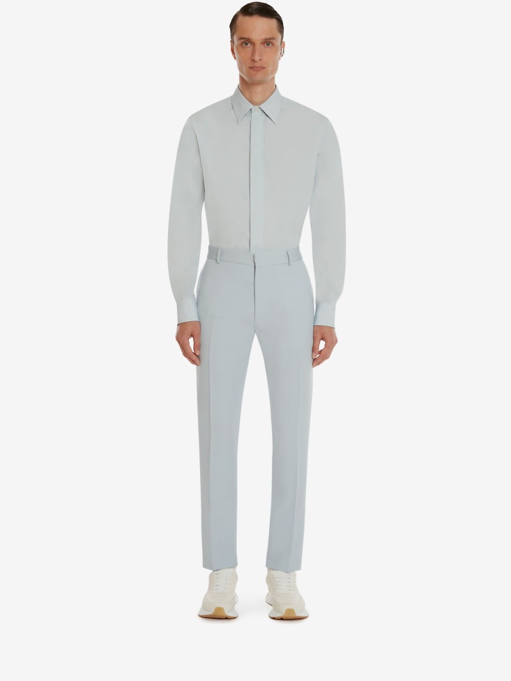 Fashion Alexander McQueen Cloud Blue Men's Concealed Placket Shirt