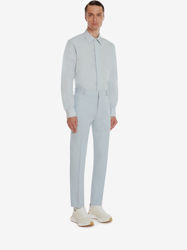 Fashion Alexander McQueen Cloud Blue Men's Concealed Placket Shirt
