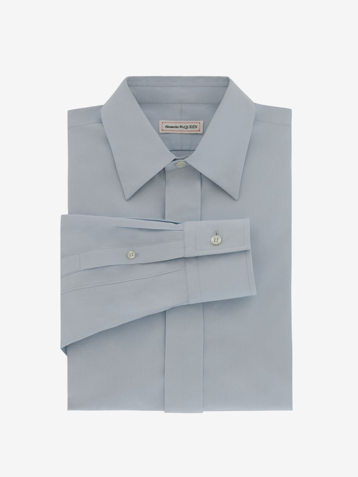 Fashion Alexander McQueen Cloud Blue Men's Concealed Placket Shirt