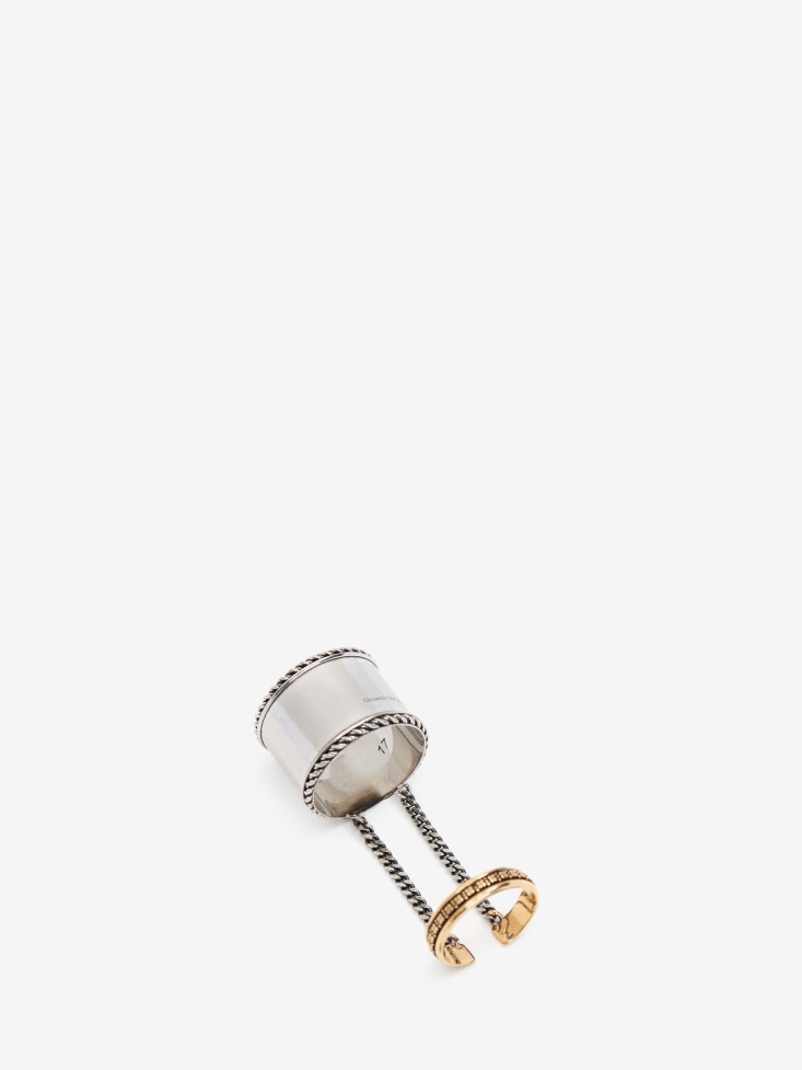 Fashion Alexander McQueen Antique Silver Women's Chain Double Band Ring