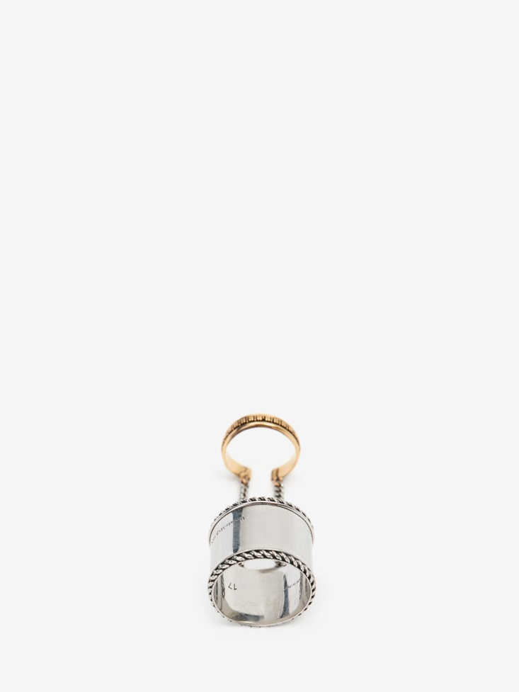 Fashion Alexander McQueen Antique Silver Women's Chain Double Band Ring