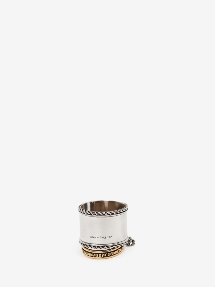 Fashion Alexander McQueen Antique Silver Women's Chain Double Band Ring
