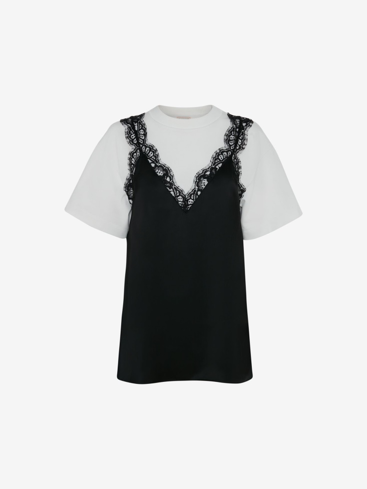 Fashion Alexander McQueen White/Black Women's Hybrid Cami T-Shirt