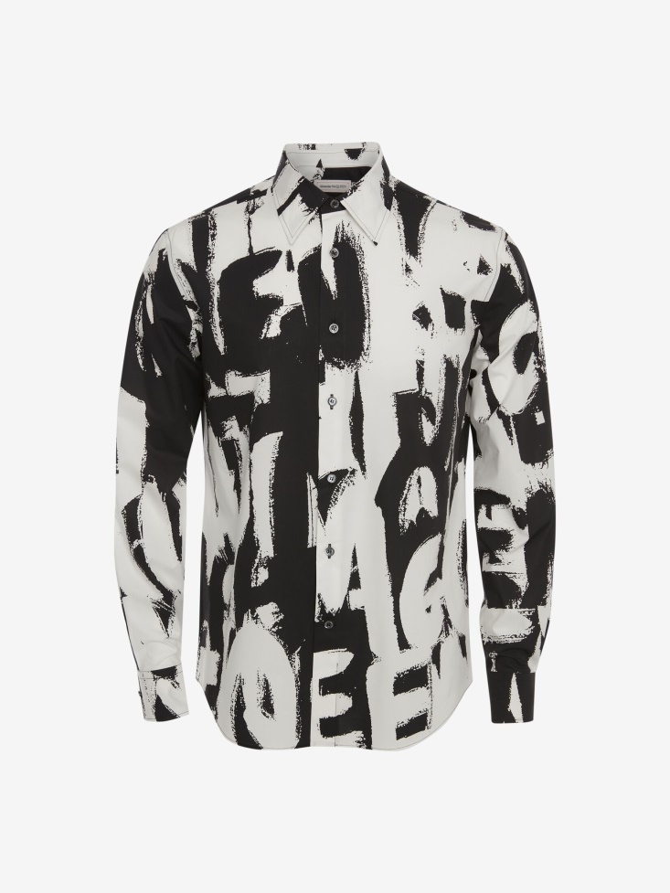 White/Black Fashion Alexander McQueen Men's in Graffiti Shirt