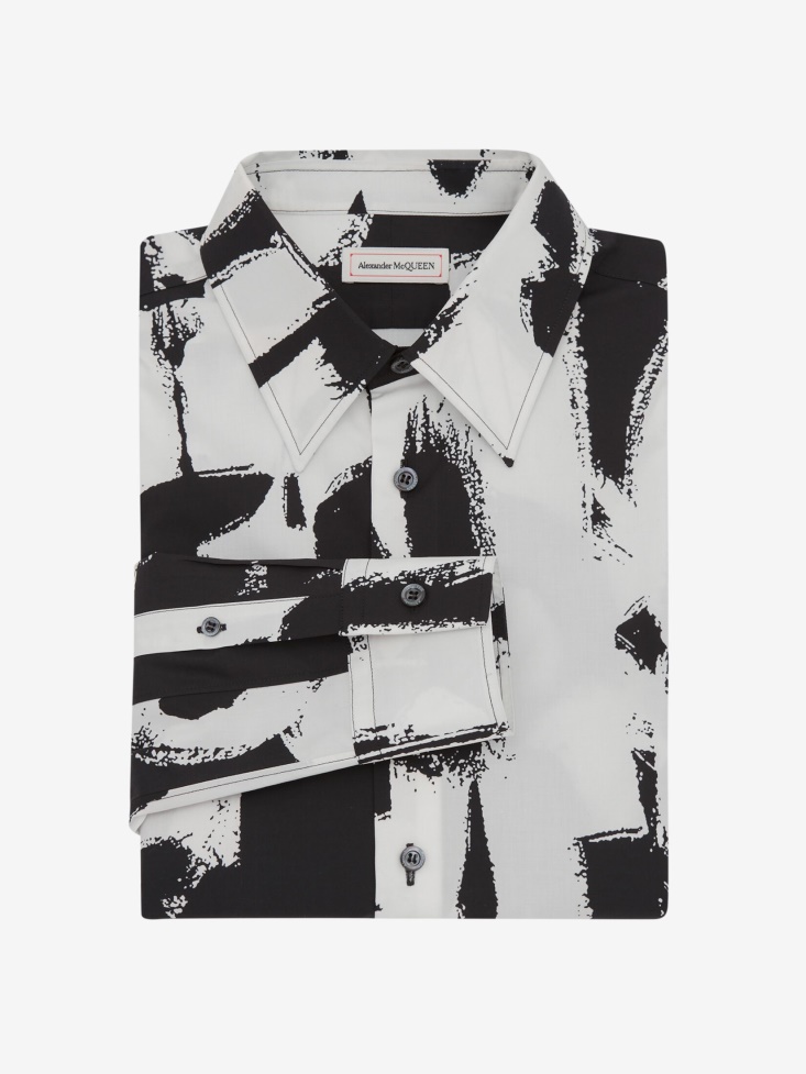 White/Black Fashion Alexander McQueen Men's in Graffiti Shirt