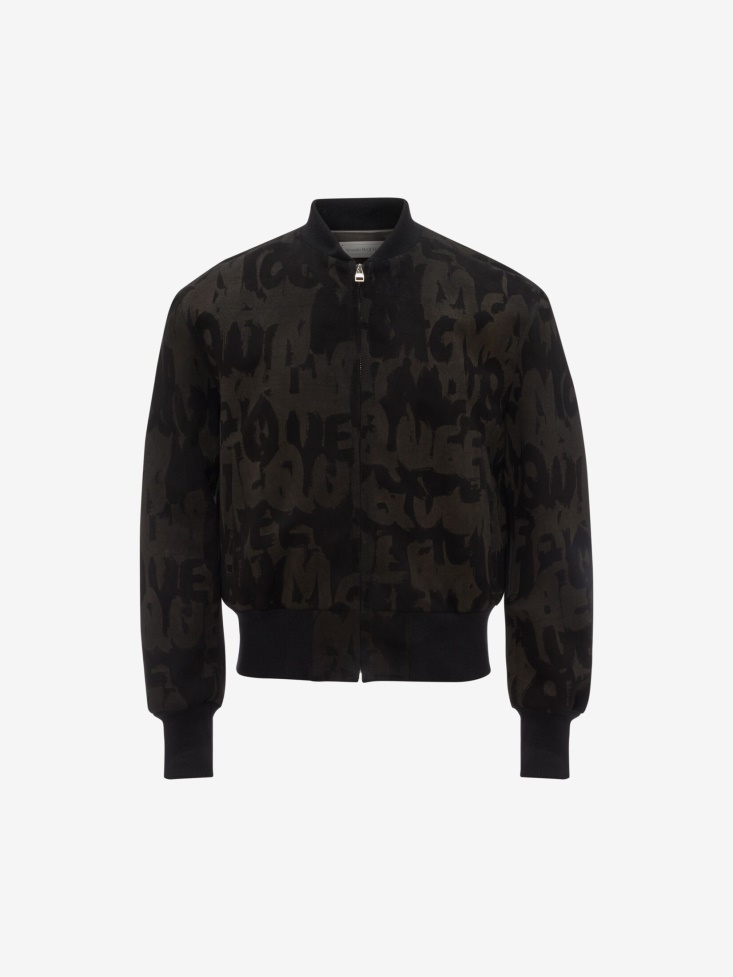 Men's in Graffiti Leather Jacket Fashion Alexander McQueen Black/Dark Grey