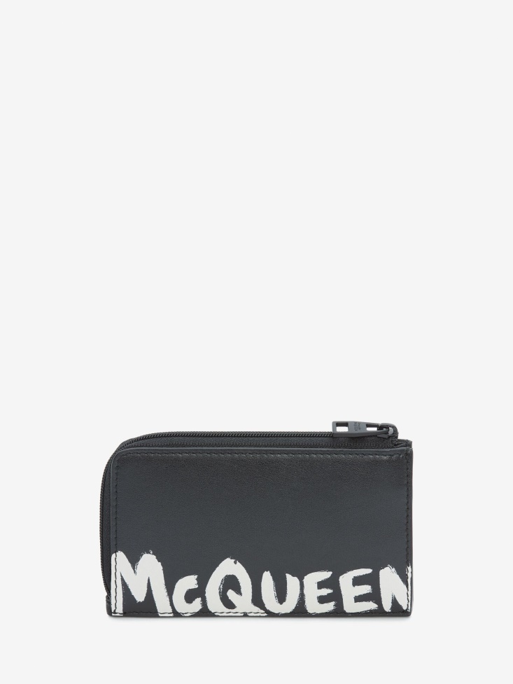 Fashion Alexander McQueen Black/White Men's in Graffiti Large Zip Coin Card Holder