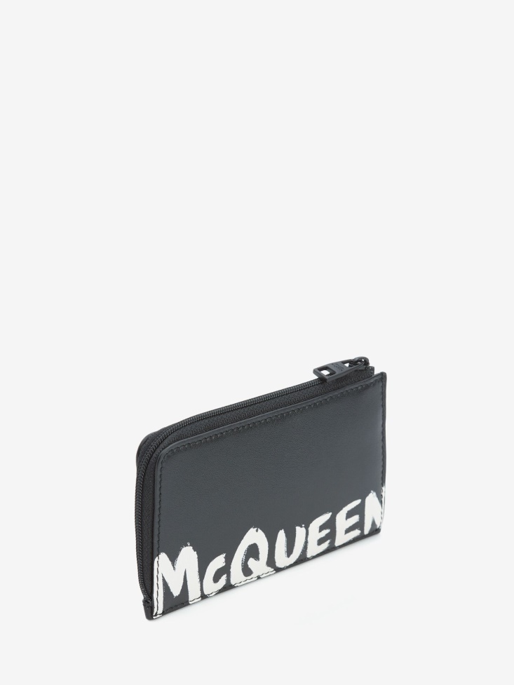 Fashion Alexander McQueen Black/White Men's in Graffiti Large Zip Coin Card Holder