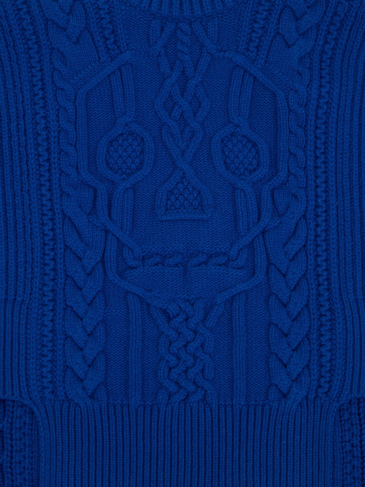Electric Blue Women's Cable Knit Skull Scarf Fashion Alexander McQueen