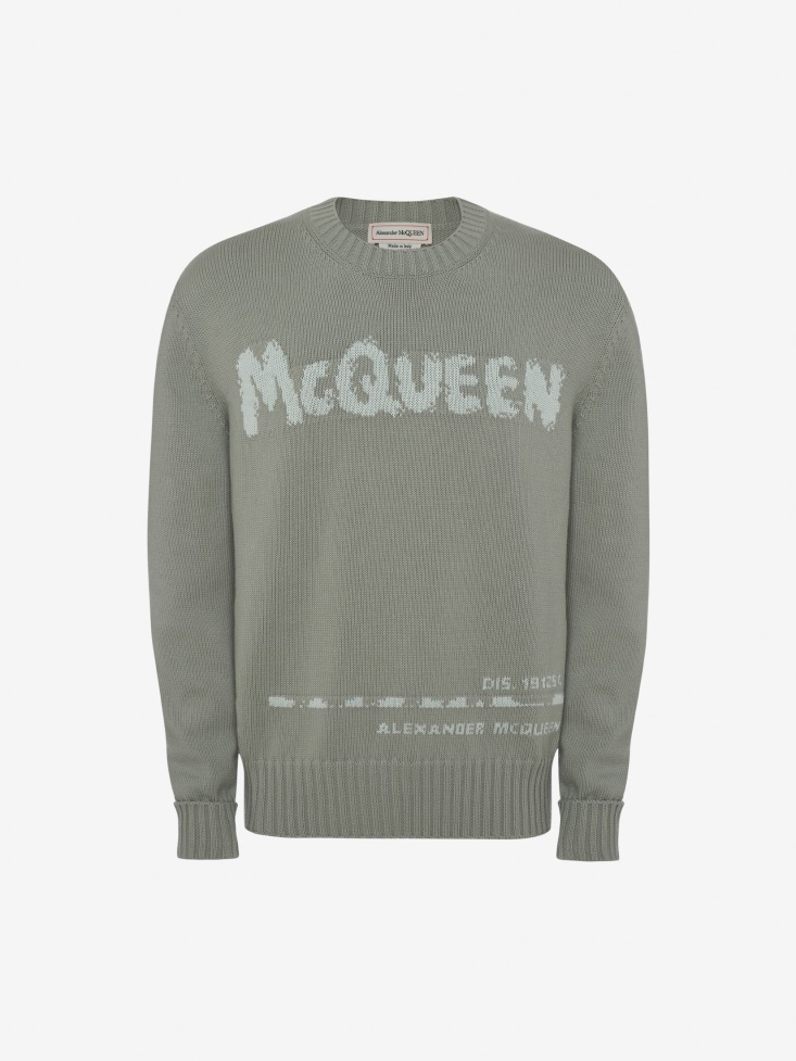 Fashion Alexander McQueen Mint Men's in Graffiti Crew Neck Jumper