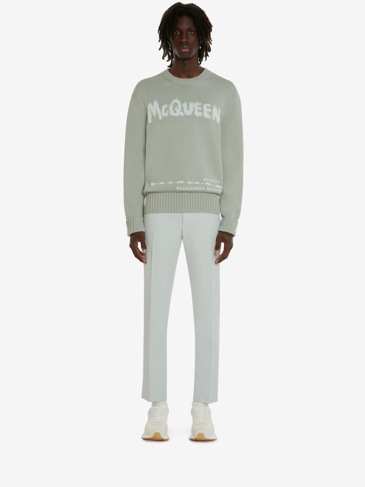 Fashion Alexander McQueen Mint Men's in Graffiti Crew Neck Jumper