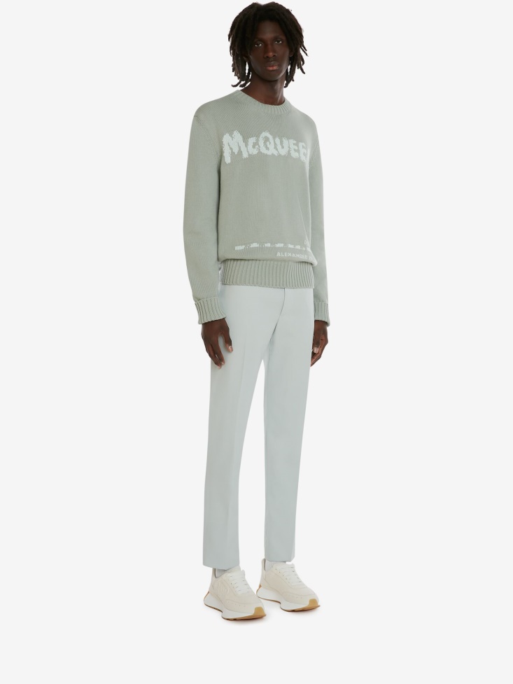 Fashion Alexander McQueen Mint Men's in Graffiti Crew Neck Jumper