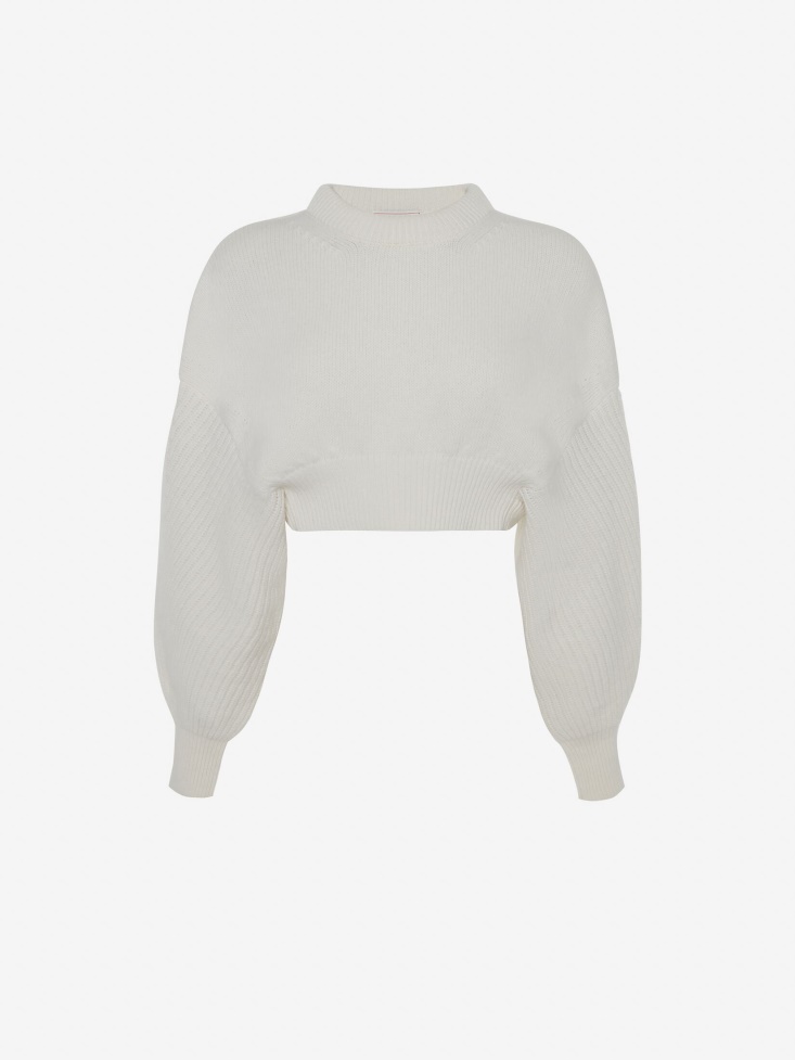 Ivory Fashion Alexander McQueen Women's Cropped Cocoon Sleeve Jumper