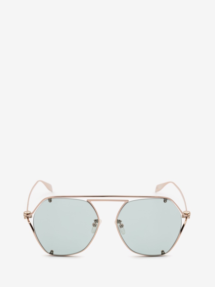 Fashion Alexander McQueen Gold Women's Skull Hinge Geometrical Sunglasses