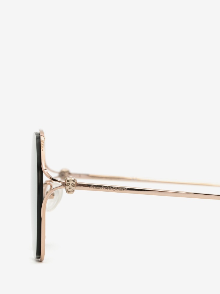 Fashion Alexander McQueen Gold Women's Skull Hinge Geometrical Sunglasses