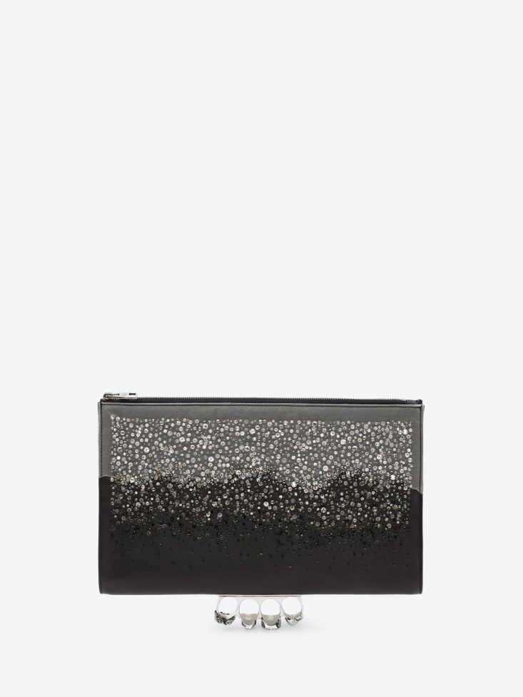 Fashion Alexander McQueen Men's Four Ring Flat Pouch Black/Grey