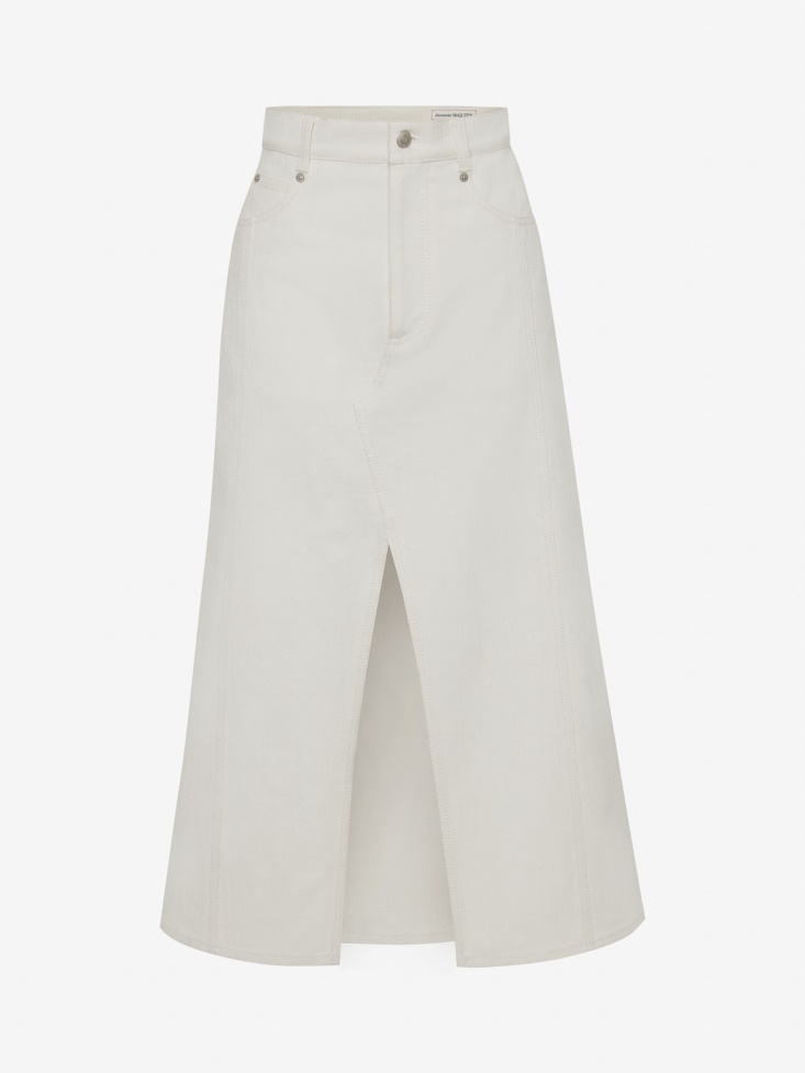 Fashion Alexander McQueen Women's Slashed Denim Skirt Ivory