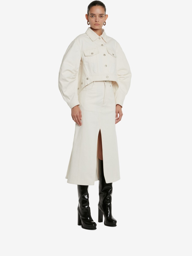 Fashion Alexander McQueen Women's Slashed Denim Skirt Ivory