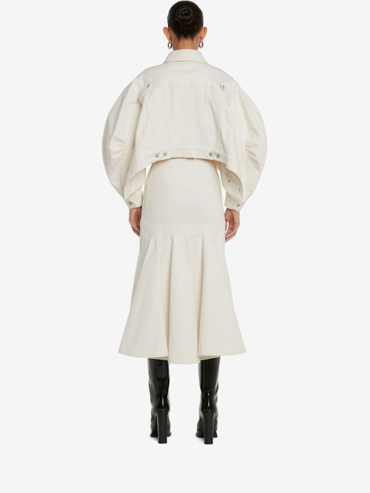 Fashion Alexander McQueen Women's Slashed Denim Skirt Ivory