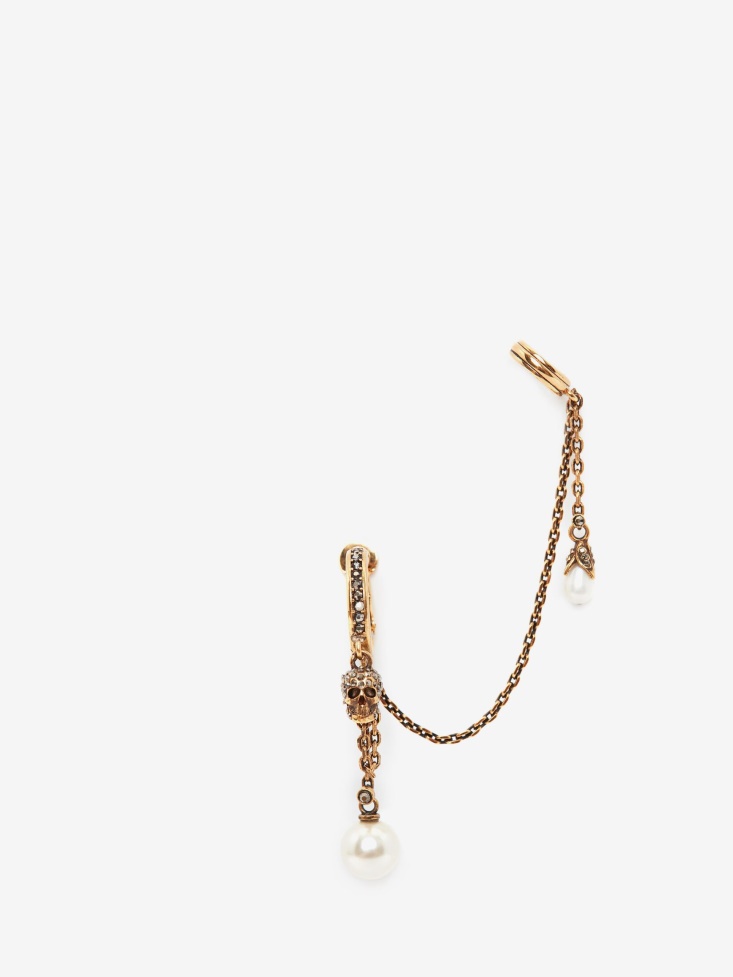 Women's Pearly Skull Chain Ear Cuff Antique Gold Fashion Alexander McQueen