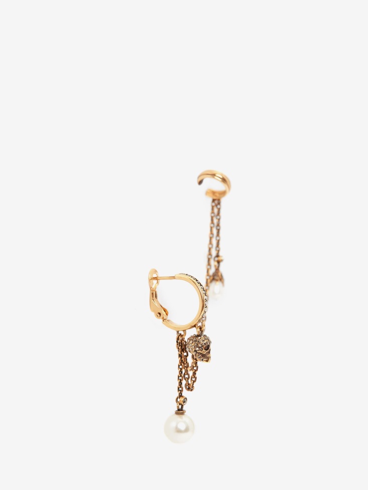 Women's Pearly Skull Chain Ear Cuff Antique Gold Fashion Alexander McQueen