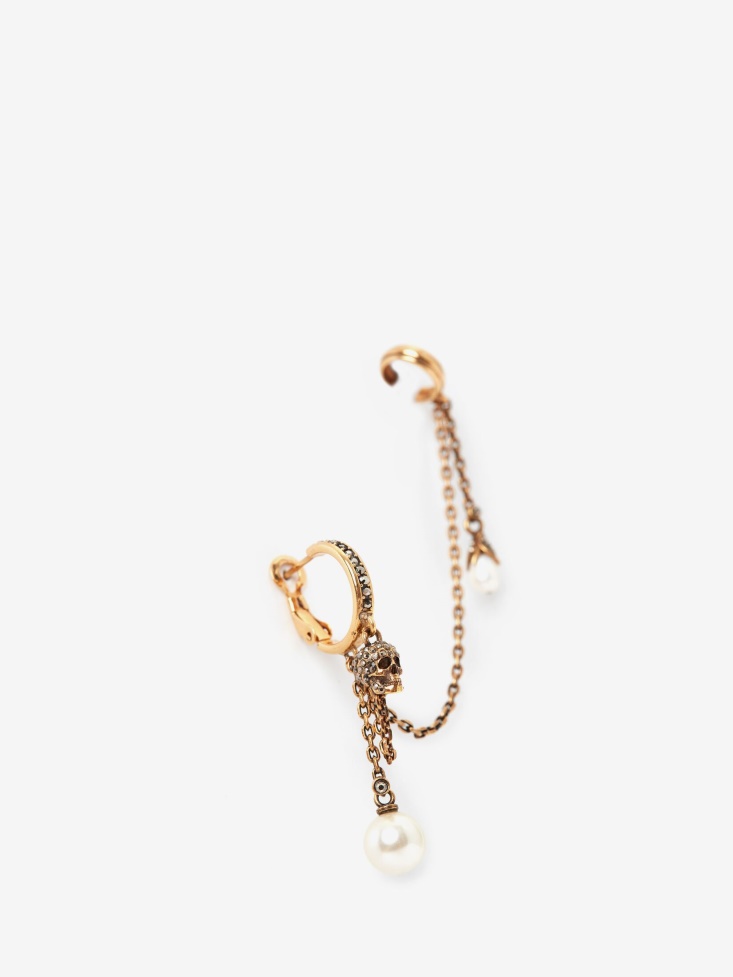 Women's Pearly Skull Chain Ear Cuff Antique Gold Fashion Alexander McQueen