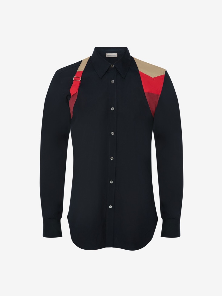 Ink Blue Men's Patchwork Harness Shirt Fashion Alexander McQueen