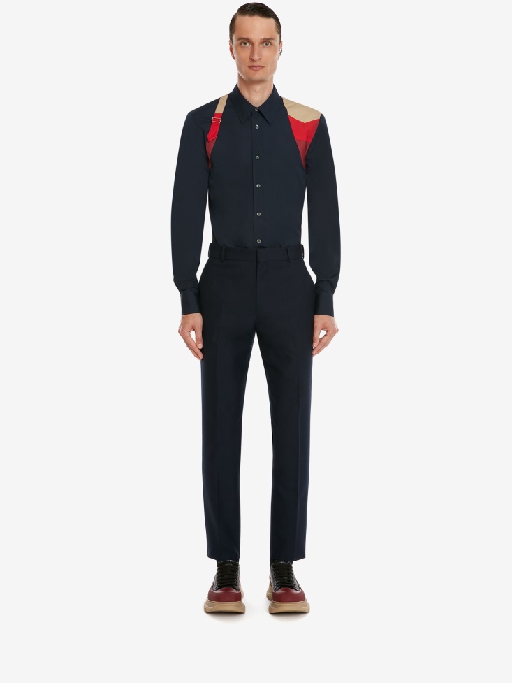 Ink Blue Men's Patchwork Harness Shirt Fashion Alexander McQueen