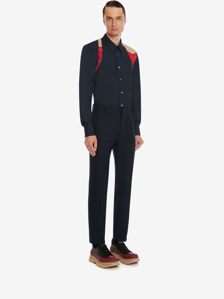 Ink Blue Men's Patchwork Harness Shirt Fashion Alexander McQueen
