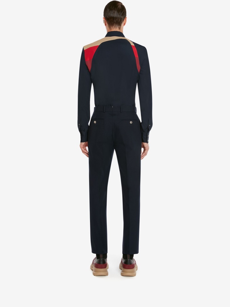 Ink Blue Men's Patchwork Harness Shirt Fashion Alexander McQueen
