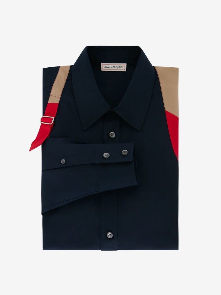 Ink Blue Men's Patchwork Harness Shirt Fashion Alexander McQueen