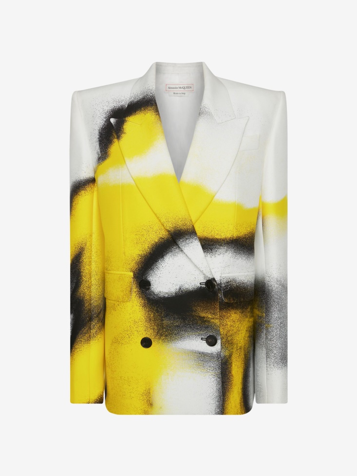 Women's Mushroom Spores Double-Breasted Jacket Fashion Alexander McQueen White/Acid Yellow