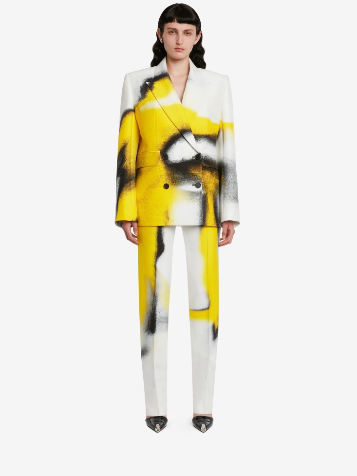 Women's Mushroom Spores Double-Breasted Jacket Fashion Alexander McQueen White/Acid Yellow